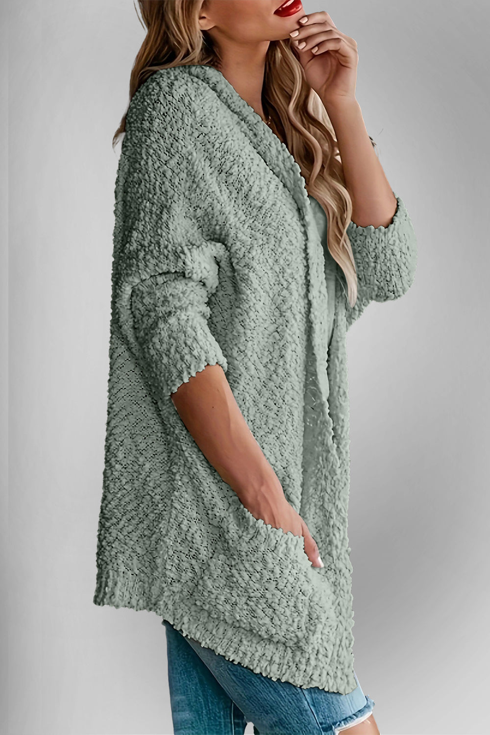 Book Nook Bouclé Open-Front Cardigan