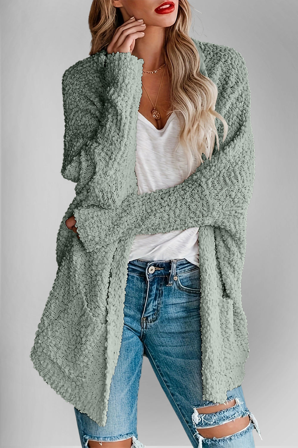Book Nook Bouclé Open-Front Cardigan
