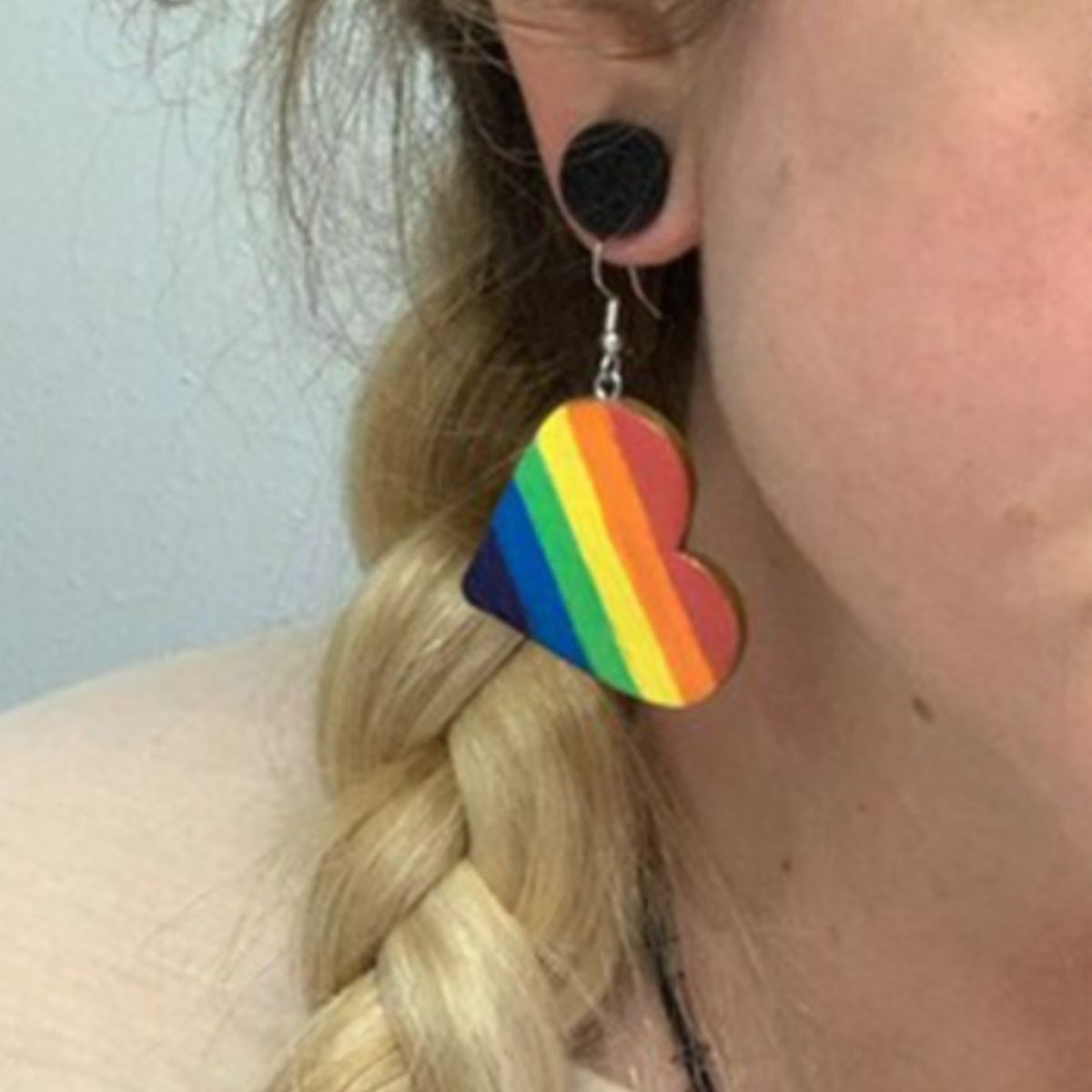Rainbow Leather Striped Heart Earrings