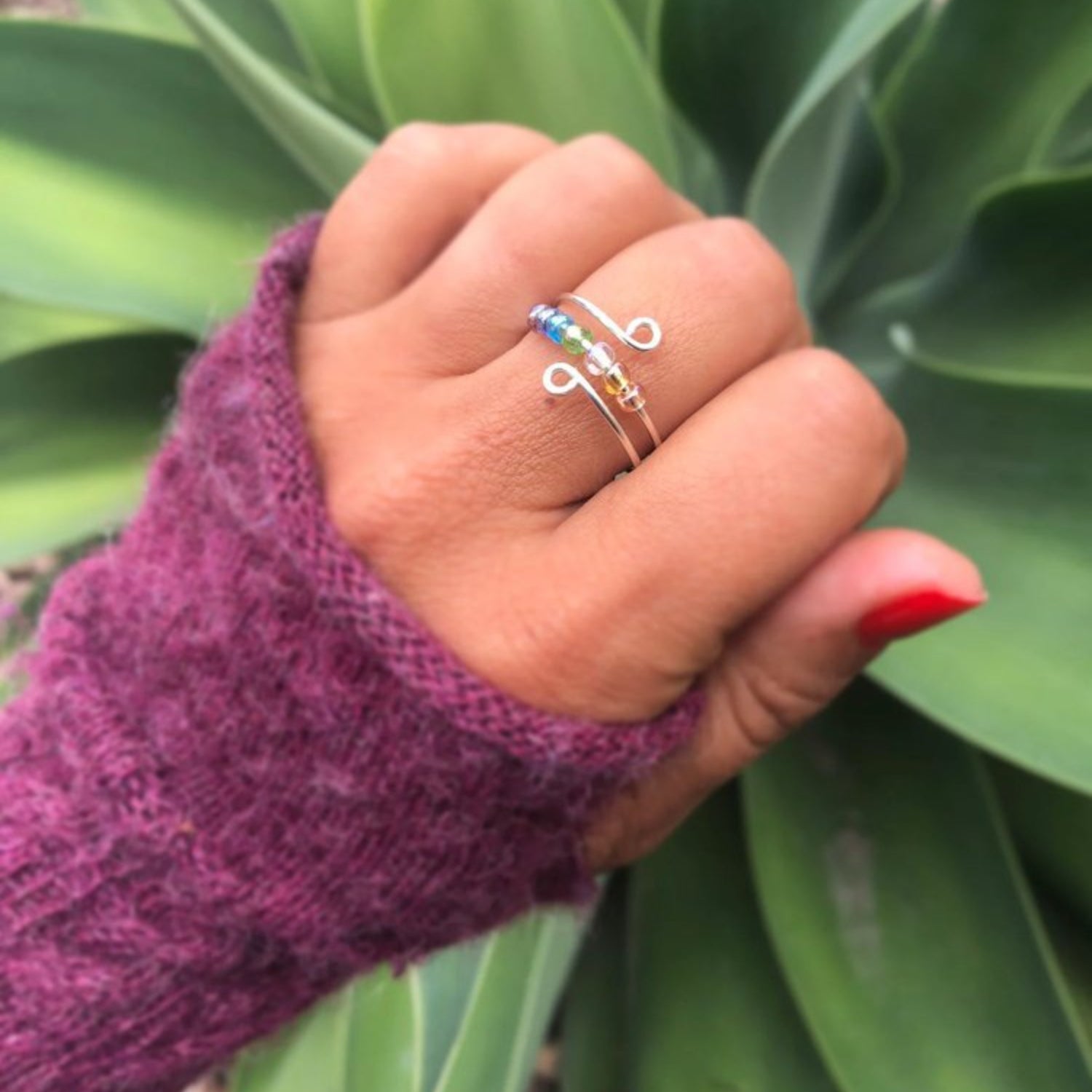 Rainbow Wrap Glass Bead Ring