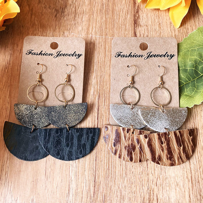 Faux Leather Semicircle Drop Earrings