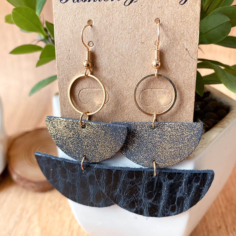 Faux Leather Semicircle Drop Earrings