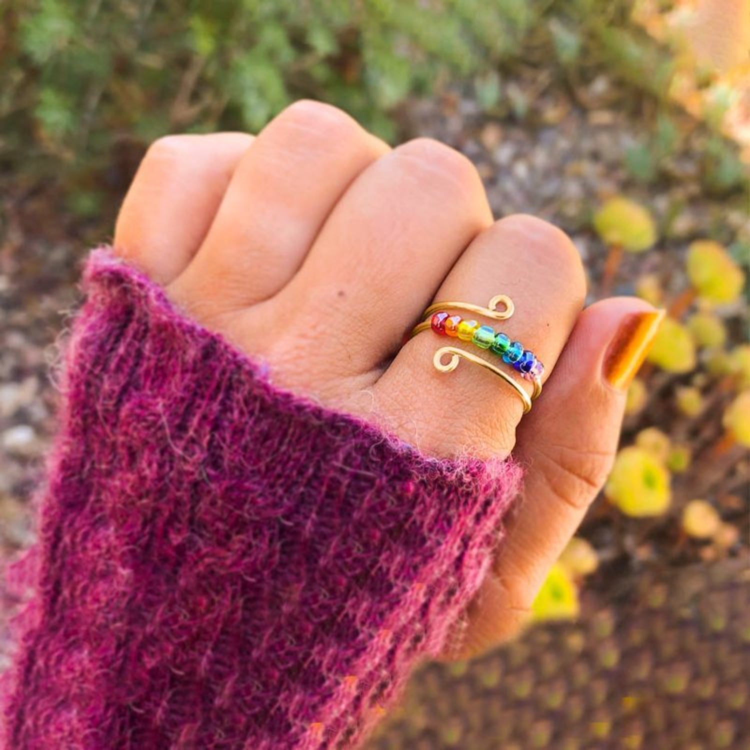 Rainbow Wrap Glass Bead Ring