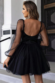 Fairytales Balloon Sleeve Satin Mini Dress