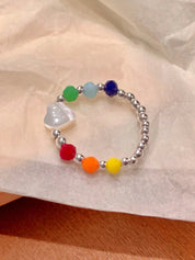 Rainbow Beaded Heart Ring